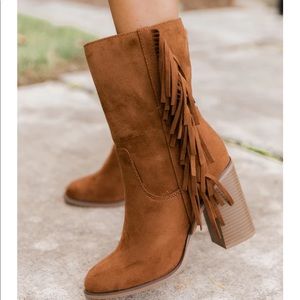 Nelly Brown Fringe Suede Brown Boots Pink Lily
